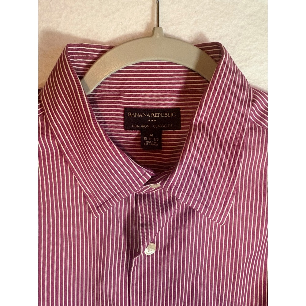 Banana Republic‎ Non Iron Classic Fit Mens Red White Stripe Button Down Shirt M - Picture 4 of 8